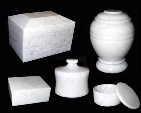 Decorative White Marble Cremation Urn Box, Rectangular Stone Funeral Urn