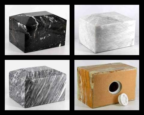 Decorative White Marble Cremation Urn Box, Rectangular Stone Funeral Urn