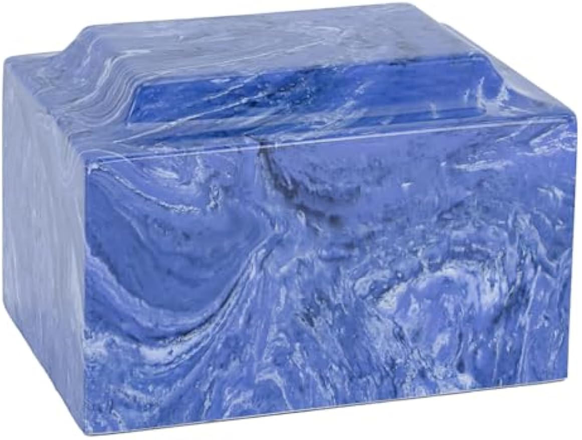 NavyClassic Cultured Marble Cremation Urn for Ashes, Dark Blue, Adult Sized, Ground Burial, Home Memorial, and Funeral Service