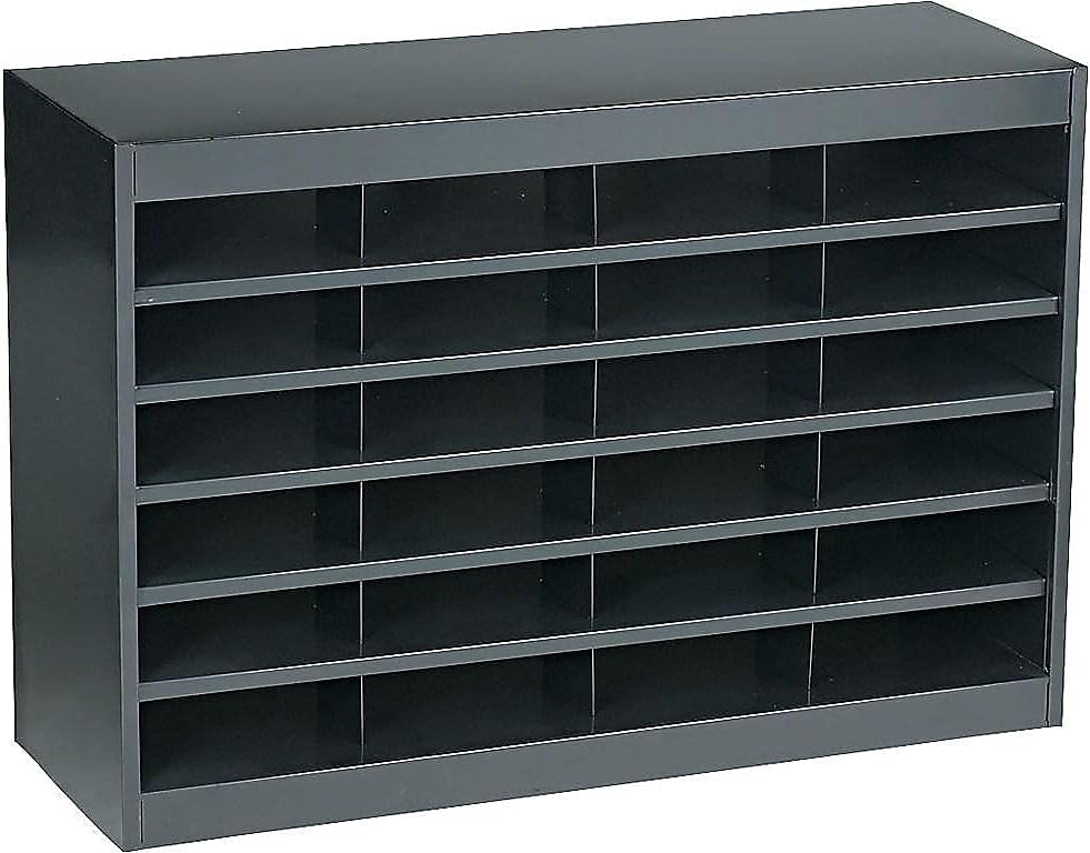 Safco E-Z Stor Literature Organizer, 24 Compartments, Office and Classroom Commercial Grade Steel Mailbox Mail Sorter, Heavy Duty Construction, Black