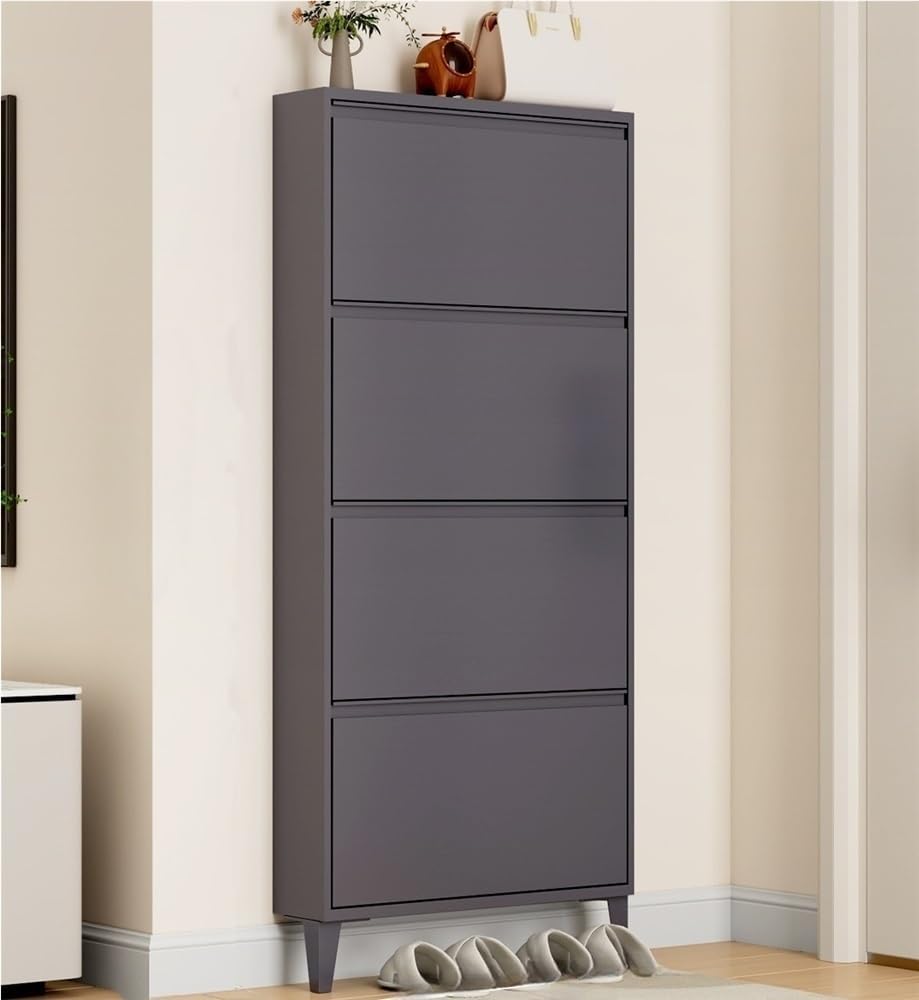 Floating Metal Shoe Cabinet, Wall Mounted Ultra-Thin Flip Drawer Storage, Freestanding Shoe Rack Storage Organizer for Entryway, Narrow Hallway(White,80 * 12.2 * 147.2cm)