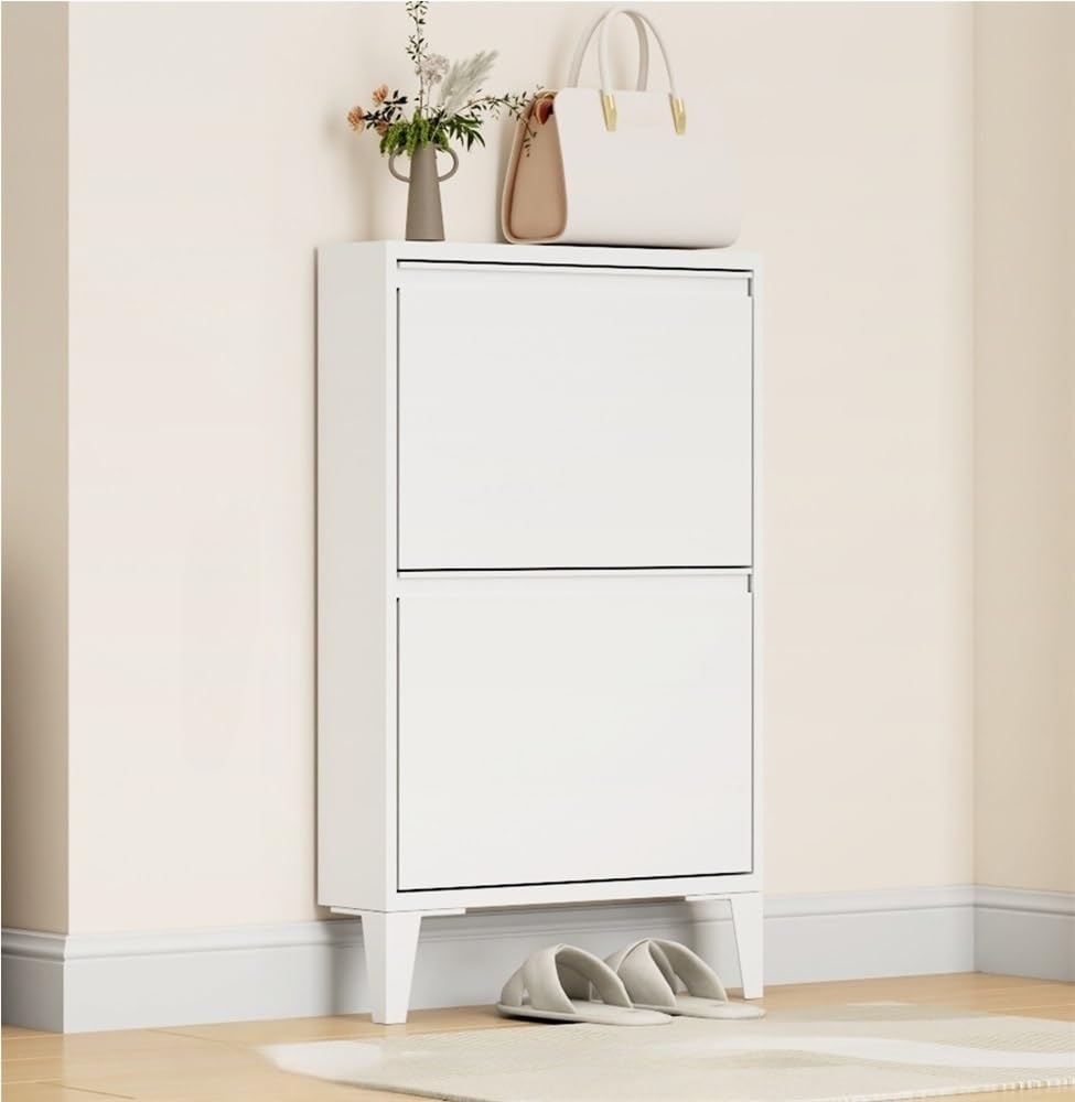Floating Metal Shoe Cabinet, Wall Mounted Ultra-Thin Flip Drawer Storage, Freestanding Shoe Rack Storage Organizer for Entryway, Narrow Hallway(White,80 * 12.2 * 147.2cm)