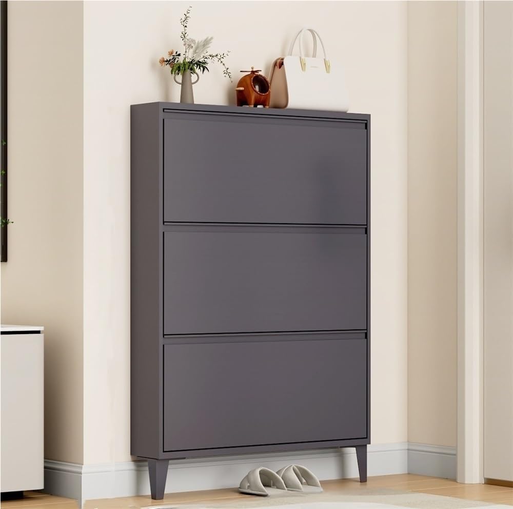 Floating Metal Shoe Cabinet, Wall Mounted Ultra-Thin Flip Drawer Storage, Freestanding Shoe Rack Storage Organizer for Entryway, Narrow Hallway(White,80 * 12.2 * 147.2cm)