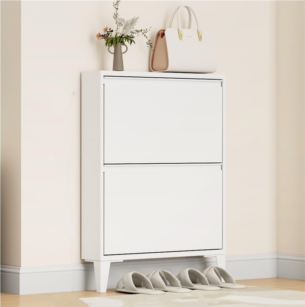 Floating Metal Shoe Cabinet, Wall Mounted Ultra-Thin Flip Drawer Storage, Freestanding Shoe Rack Storage Organizer for Entryway, Narrow Hallway(White,80 * 12.2 * 147.2cm)