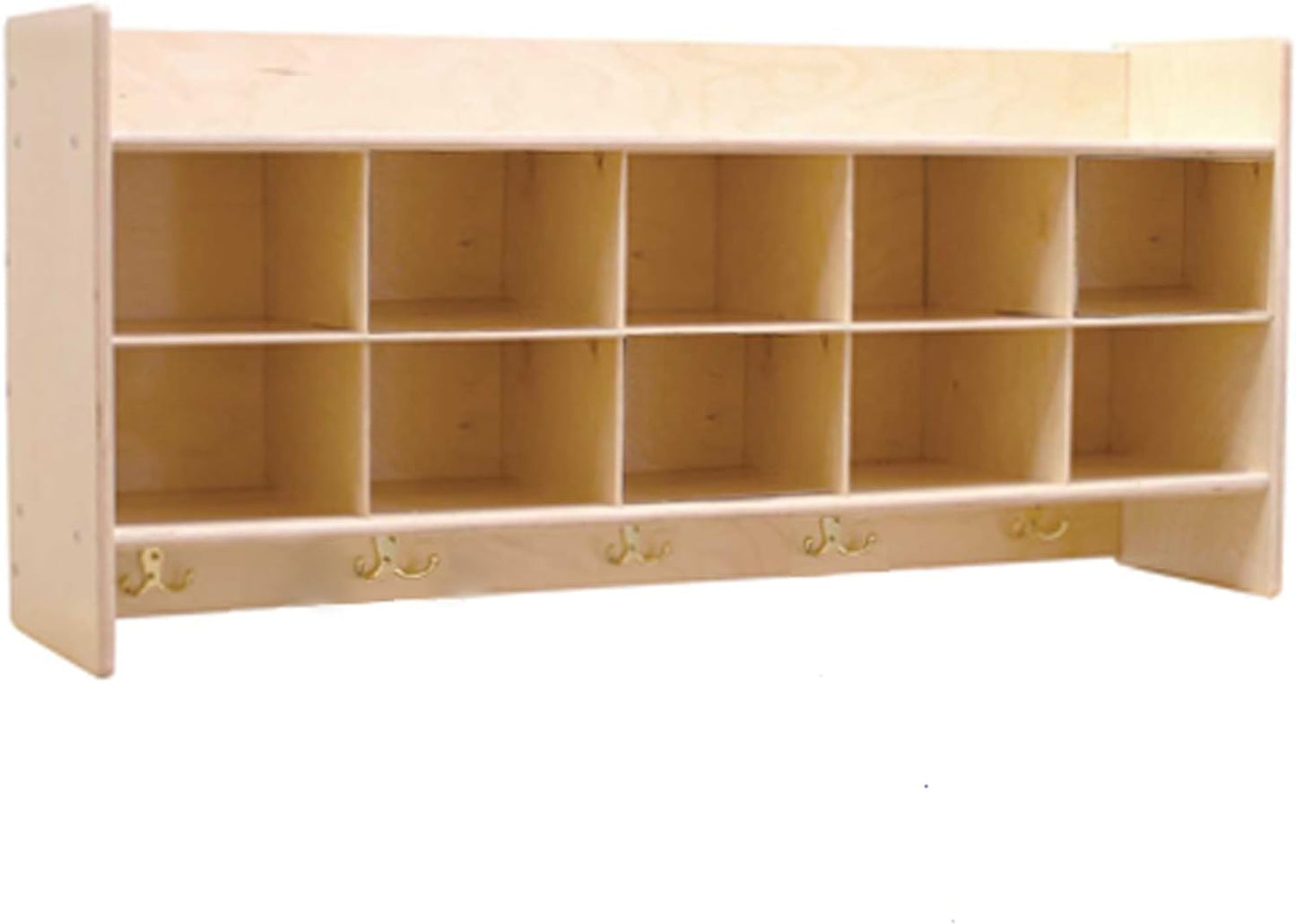 Contender Cubby Storage Organizer Cubes, Daycare Shelves with 10 Cubbies with Hooks and Shelf, Hanging Wall Mount, Furniture for Kids Toys, Classroom, 47-inch Width