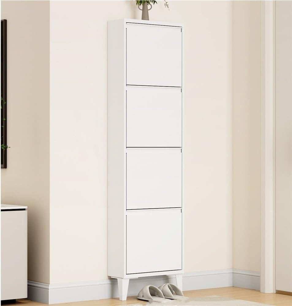 Floating Metal Shoe Cabinet, Wall Mounted Ultra-Thin Flip Drawer Storage, Freestanding Shoe Rack Storage Organizer for Entryway, Narrow Hallway(White,80 * 12.2 * 147.2cm)