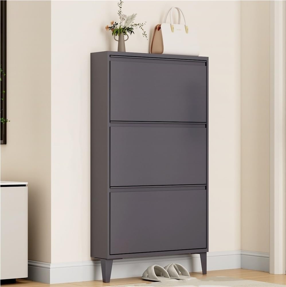 Floating Metal Shoe Cabinet, Wall Mounted Ultra-Thin Flip Drawer Storage, Freestanding Shoe Rack Storage Organizer for Entryway, Narrow Hallway(White,80 * 12.2 * 147.2cm)