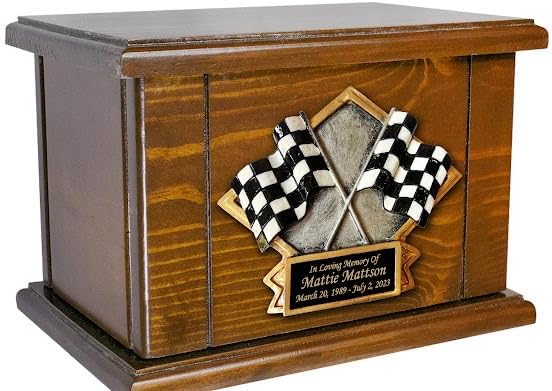 Car Racing Funeral Cremation Urn, Large Size Memorial Wooden urn with Personalisation