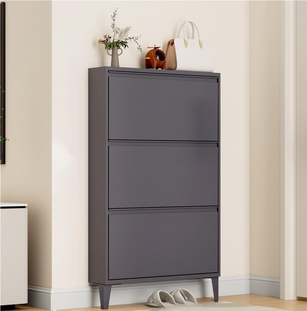Floating Metal Shoe Cabinet, Wall Mounted Ultra-Thin Flip Drawer Storage, Freestanding Shoe Rack Storage Organizer for Entryway, Narrow Hallway(White,80 * 12.2 * 147.2cm)