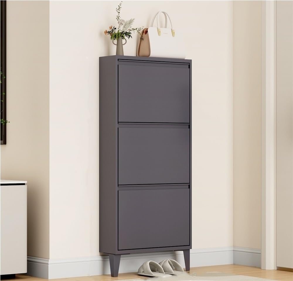 Floating Metal Shoe Cabinet, Wall Mounted Ultra-Thin Flip Drawer Storage, Freestanding Shoe Rack Storage Organizer for Entryway, Narrow Hallway(White,80 * 12.2 * 147.2cm)