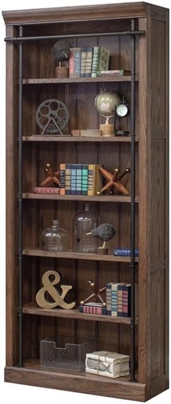 Martin Furniture 8' Tall Bookcase Wall with Ladder, Storage Organizer, Display Shelf for Office, Brown