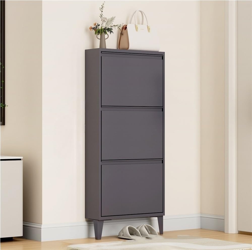 Floating Metal Shoe Cabinet, Wall Mounted Ultra-Thin Flip Drawer Storage, Freestanding Shoe Rack Storage Organizer for Entryway, Narrow Hallway(White,80 * 12.2 * 147.2cm)