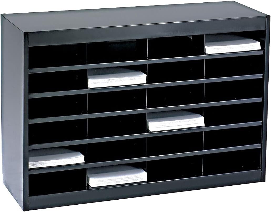 Safco E-Z Stor Literature Organizer, 24 Compartments, Office and Classroom Commercial Grade Steel Mailbox Mail Sorter, Heavy Duty Construction, Black
