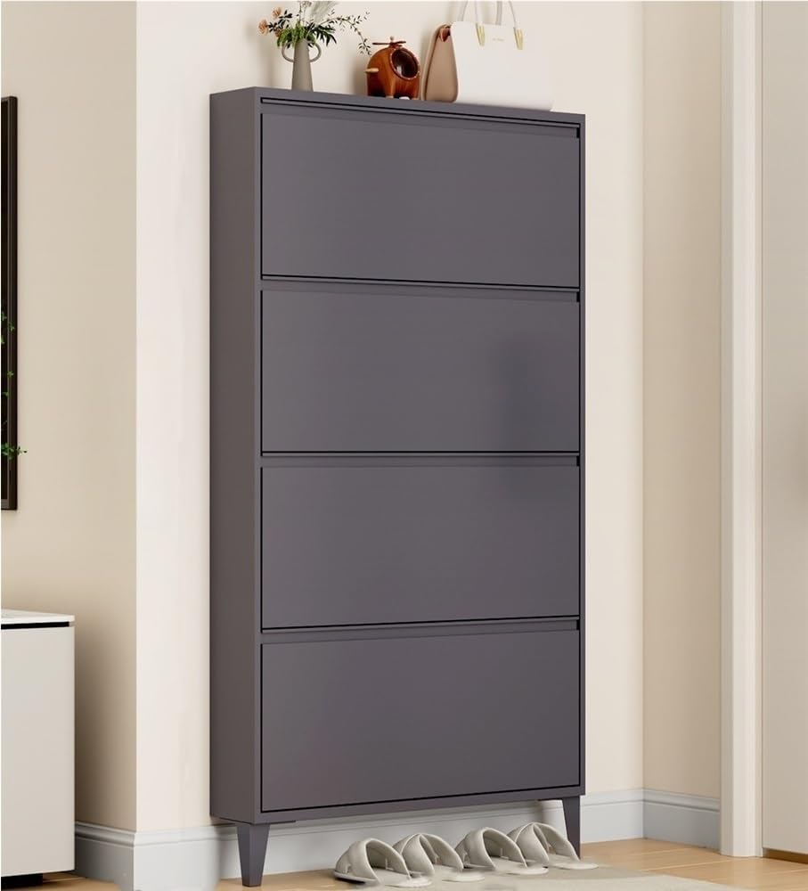 Floating Metal Shoe Cabinet, Wall Mounted Ultra-Thin Flip Drawer Storage, Freestanding Shoe Rack Storage Organizer for Entryway, Narrow Hallway(White,80 * 12.2 * 147.2cm)
