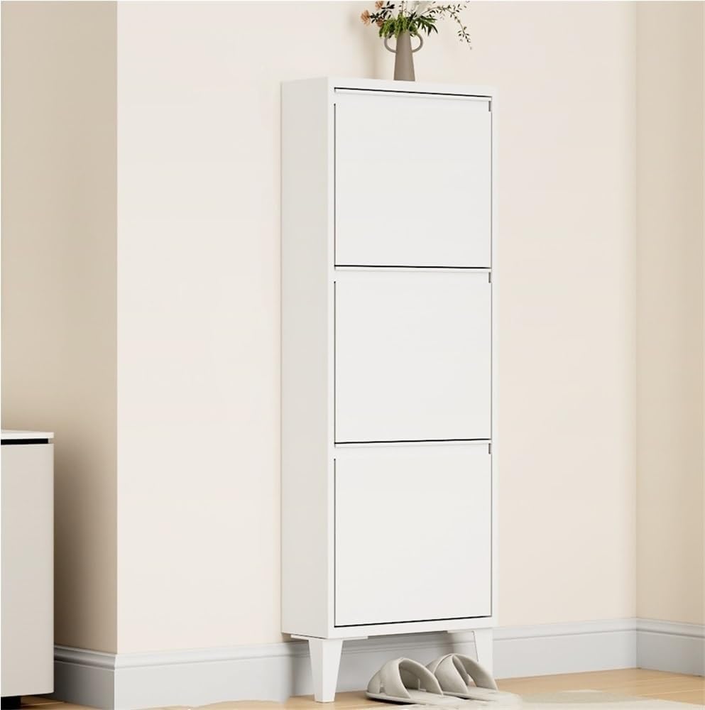 Floating Metal Shoe Cabinet, Wall Mounted Ultra-Thin Flip Drawer Storage, Freestanding Shoe Rack Storage Organizer for Entryway, Narrow Hallway(White,80 * 12.2 * 147.2cm)