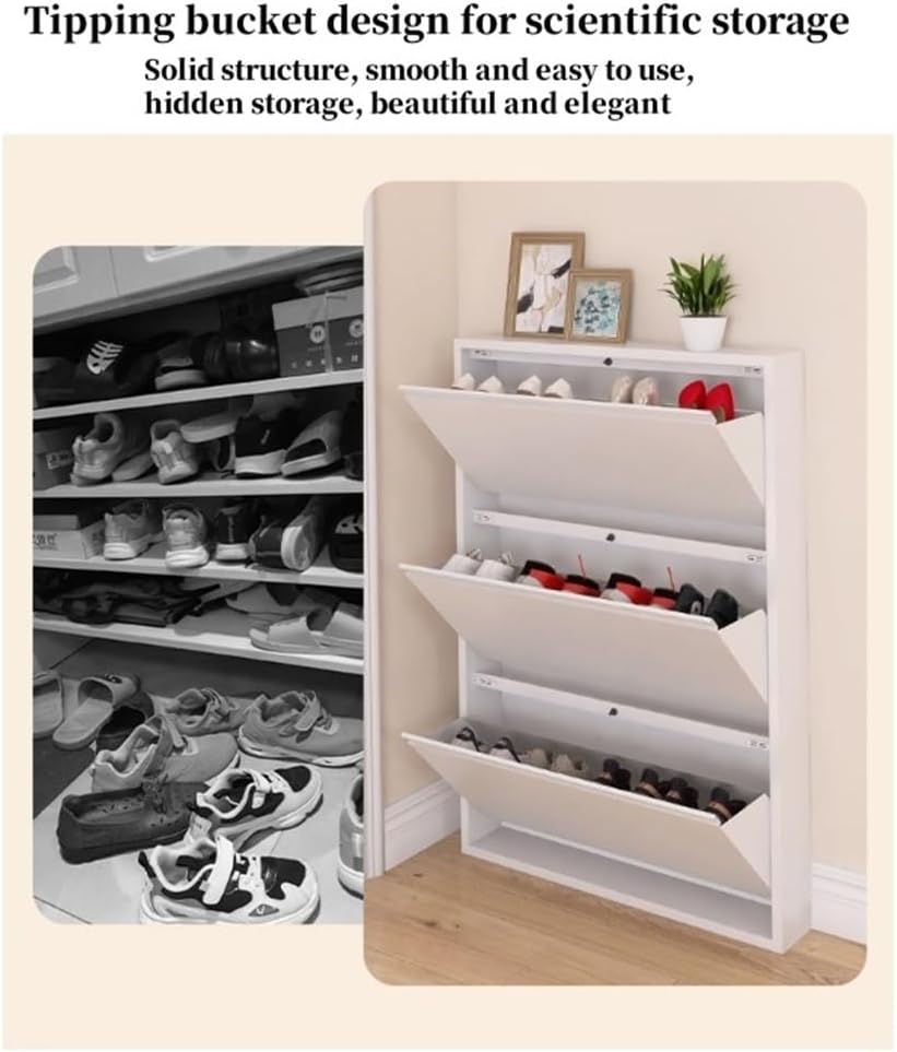 Floating Metal Shoe Cabinet, Wall Mounted Ultra-Thin Flip Drawer Storage, Freestanding Shoe Rack Storage Organizer for Entryway, Narrow Hallway(White,80 * 12.2 * 147.2cm)