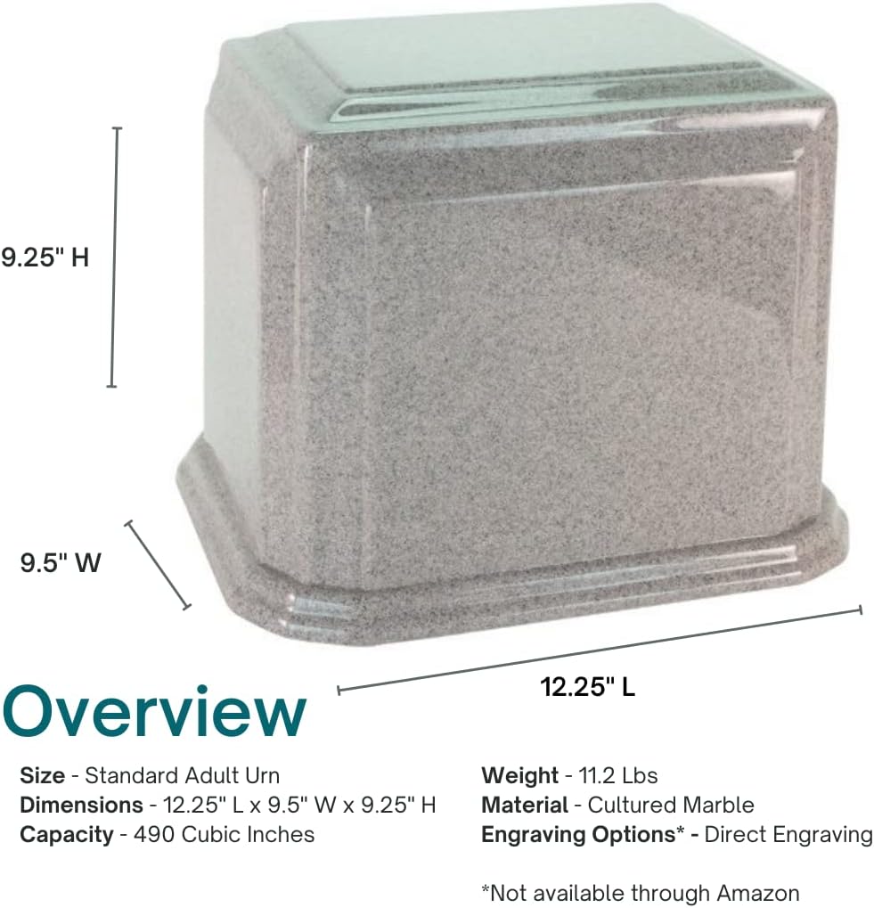 Arch Cultured Marble Urn for Two - Gray, Extra Large Size Adult, Companion Urn, Capacity for up to 490 lbs Ashes, Ground Burial, Home or Funeral Memorial Cremation Urn for Ashes