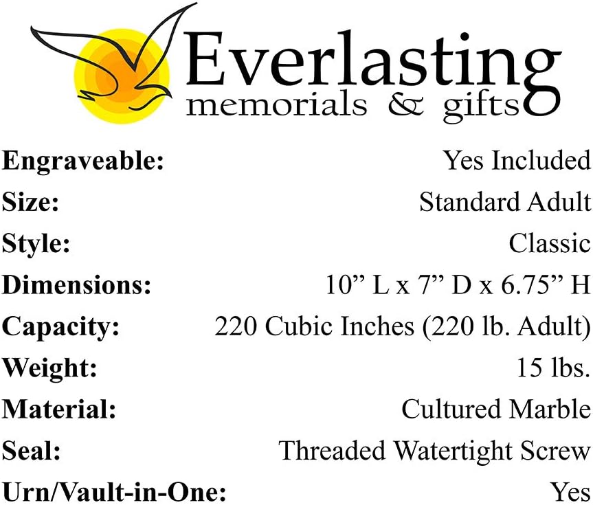 Everlasting Memorials and Gifts Custom Personalized Engraved Cultured Marble Funeral Urn - Adult Sized, 2.2 Cubic Inches, Blue, Navy, White Marble Pattern, Polished Finish, Threaded Opening