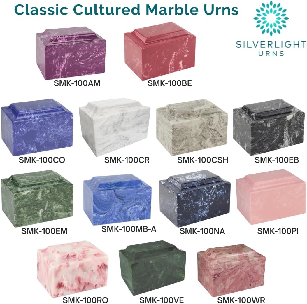NavyClassic Cultured Marble Cremation Urn for Ashes, Dark Blue, Adult Sized, Ground Burial, Home Memorial, and Funeral Service