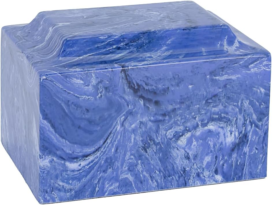 NavyClassic Cultured Marble Cremation Urn for Ashes, Dark Blue, Adult Sized, Ground Burial, Home Memorial, and Funeral Service