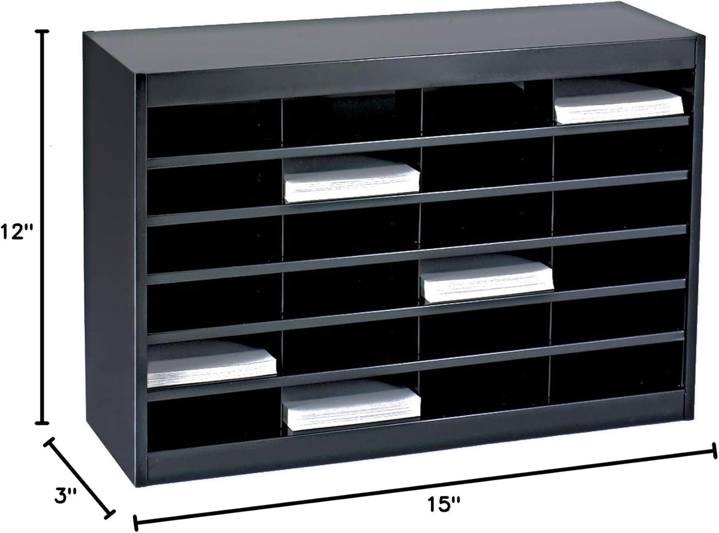 Safco E-Z Stor Literature Organizer, 24 Compartments, Office and Classroom Commercial Grade Steel Mailbox Mail Sorter, Heavy Duty Construction, Black