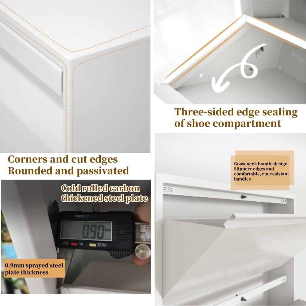 Floating Metal Shoe Cabinet, Wall Mounted Ultra-Thin Flip Drawer Storage, Freestanding Shoe Rack Storage Organizer for Entryway, Narrow Hallway(White,80 * 12.2 * 147.2cm)