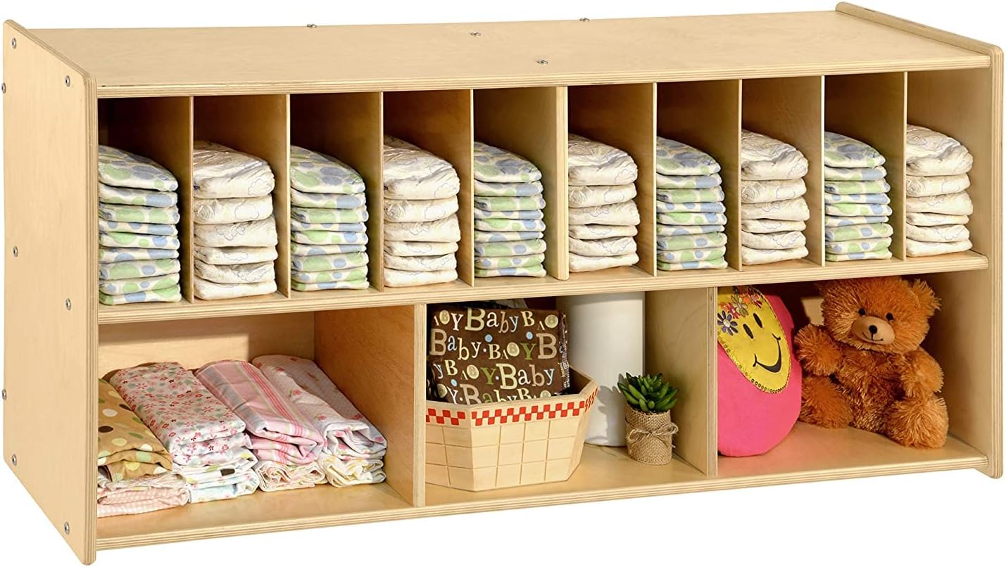 Contender Diaper Storage Organizer, Baby Changing Supply Shelf, Hanging Wall Mount, Greenguard Gold Certified, Wood Caddy for Nursery, Daycare, School, Classroom, 47-inch Width