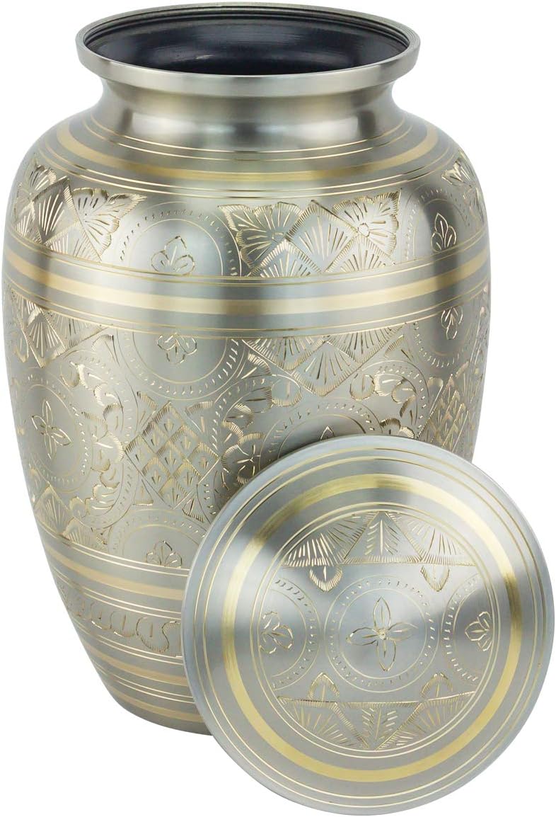 Platinum Elegance Cremation Urn for Ashes in Extra Large, Brass, Silver Urn, Extra Large Adult Sized Cremation Urn, 11.25 Inches High