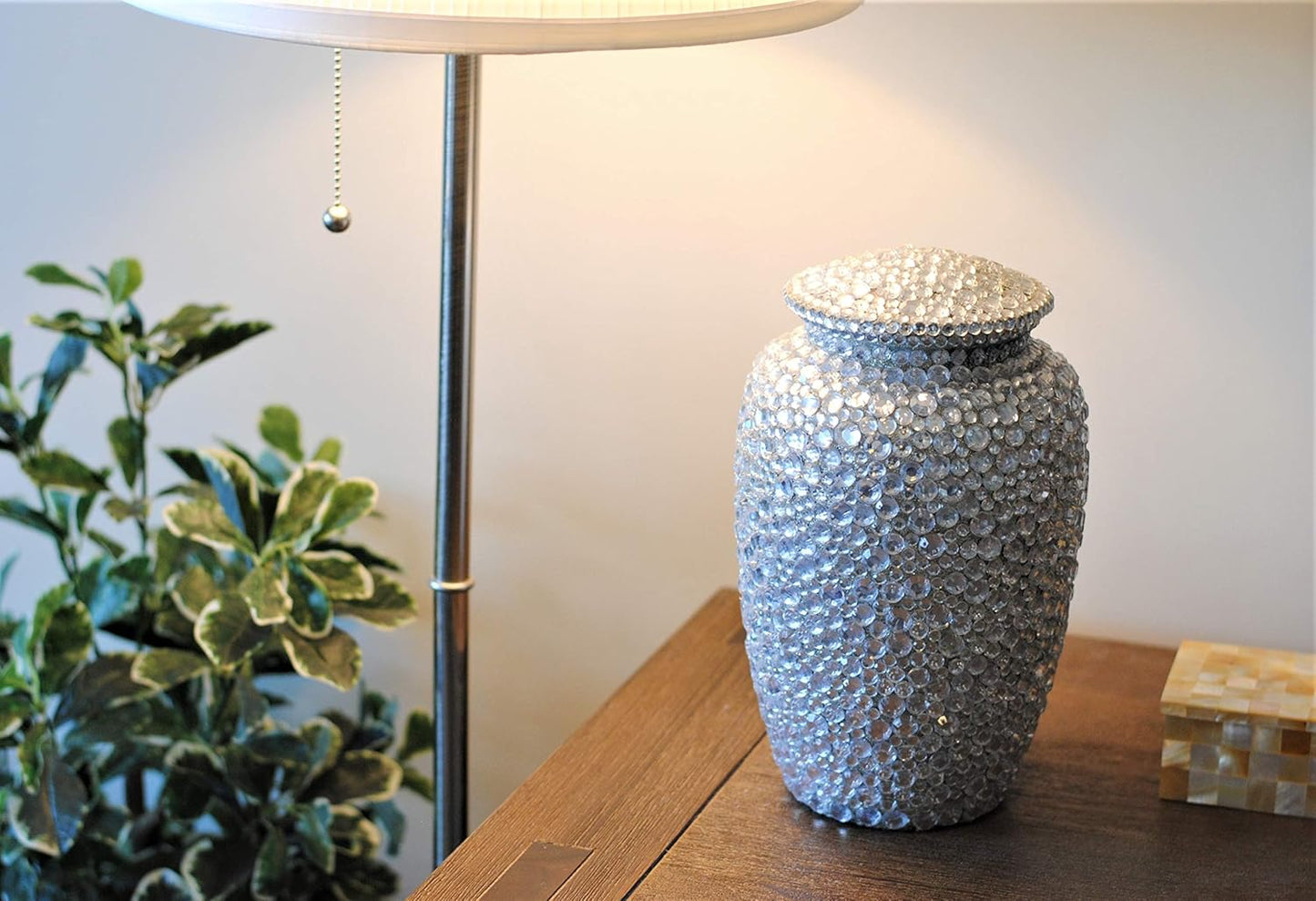 Diamond-Studded Cremation Urn for Human Ashes, Crystal-Embellished Funeral Urns for Adults Ashes Men & Women, Large Handcrafted Aluminum Memorial Urn, Decorative Ashes Container for Home (10.5 Inches)
