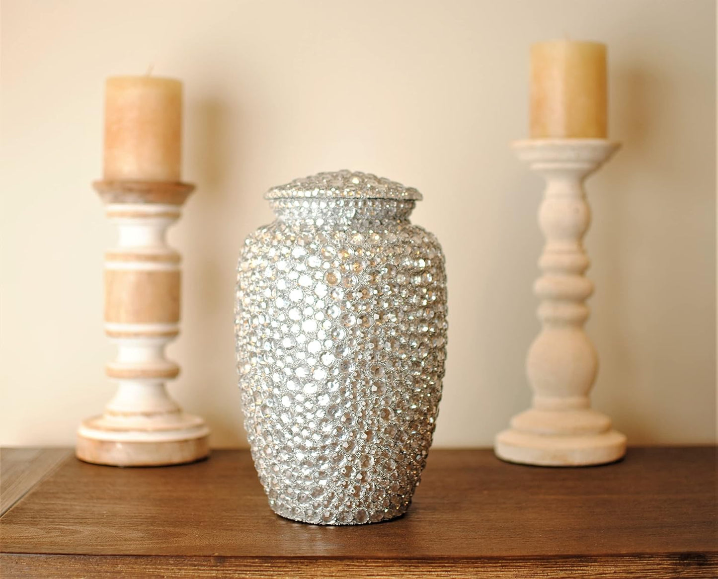 Diamond-Studded Cremation Urn for Human Ashes, Crystal-Embellished Funeral Urns for Adults Ashes Men & Women, Large Handcrafted Aluminum Memorial Urn, Decorative Ashes Container for Home (10.5 Inches)