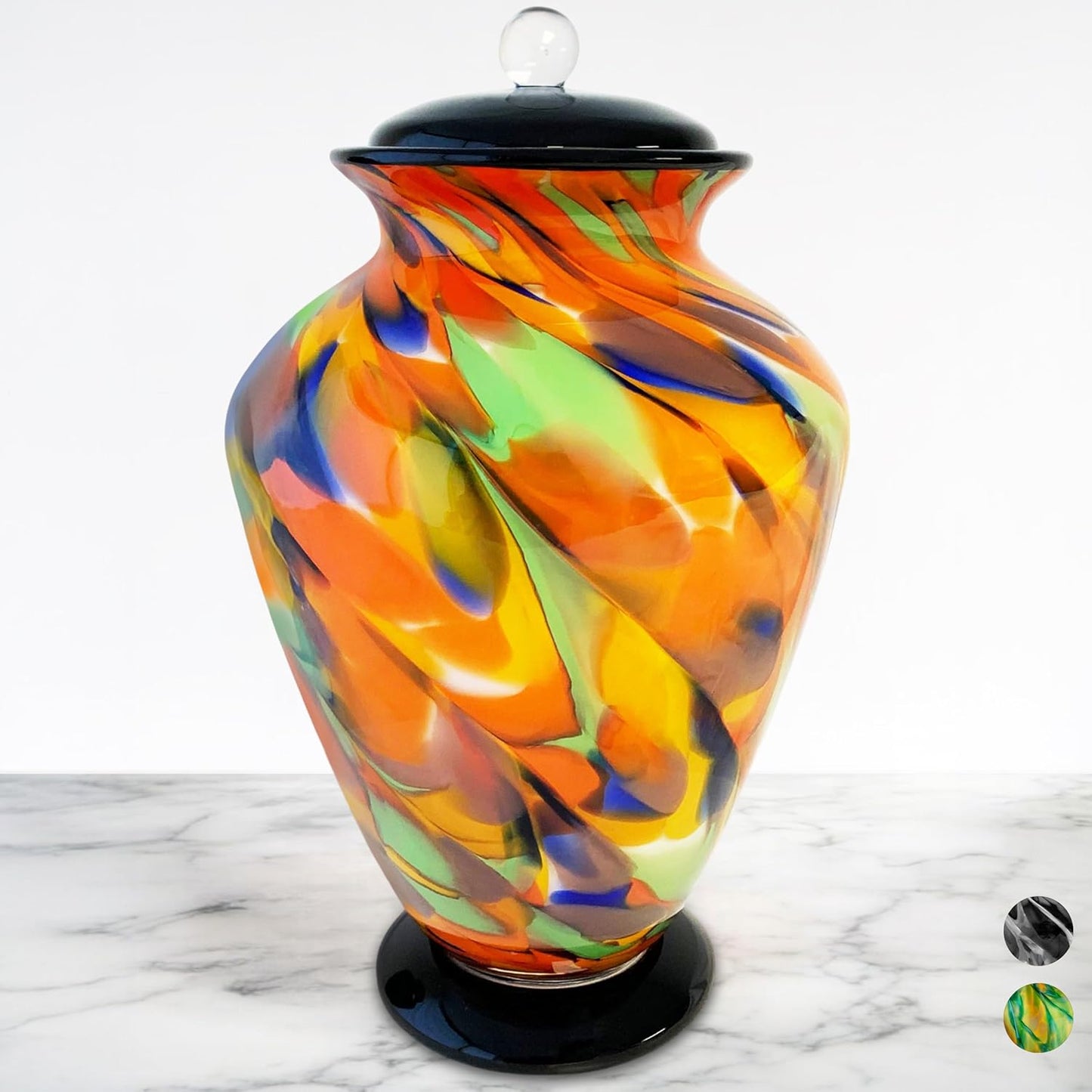 Hand Blown Glass Urn for Ashes Adult Male – Large Cremation Urns for Human Ashes – Memorial Funeral Urn for Men & Women, Home Display, or Burial (Black/Silver, Adult)