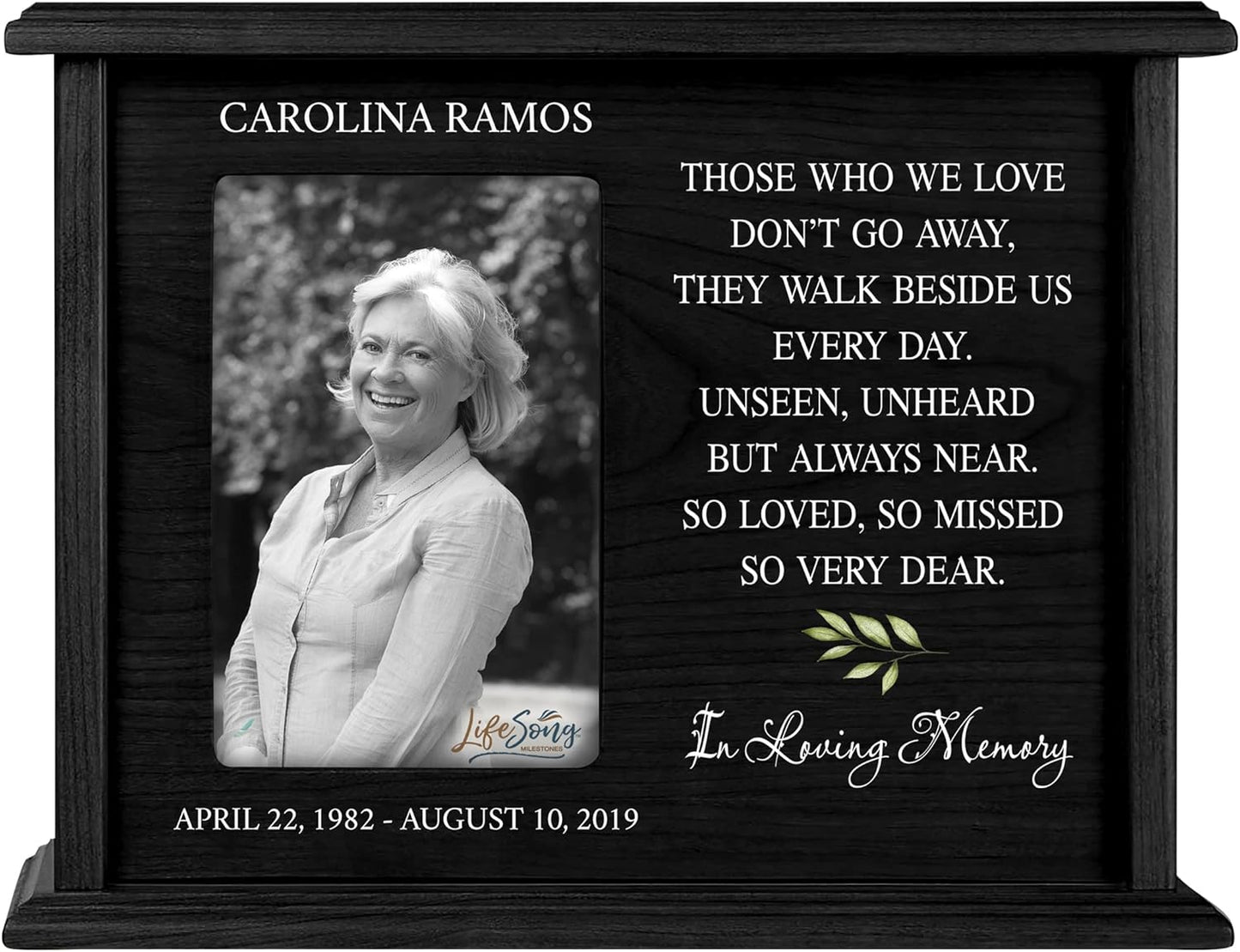 LifeSong Milestones Personalized Engraved Wooden Cremation Urn Box for Adult Human Ashes Holds 4x6 Photo Memorial Picture Frame for Loss of Loved One Holds 200 cu.in Human Ashes (Black)