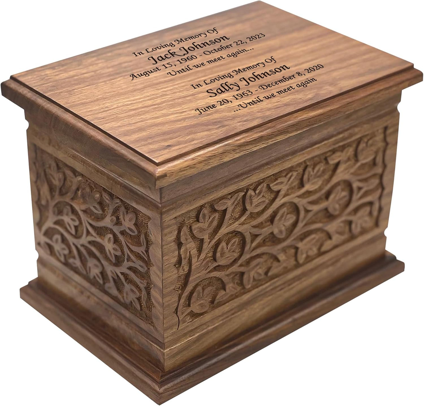 Extra Large Human Companion Wooden Funeral Cremation Ash Urn, Double Size with Personalization