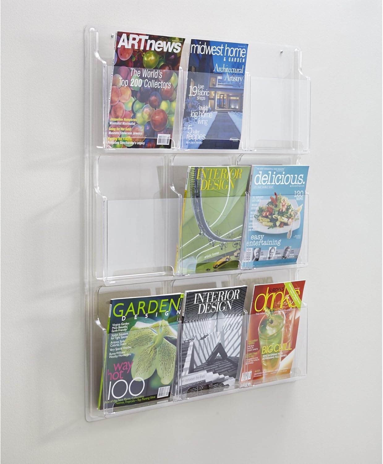Safco Reveal Literature Rack, 9 Compartments Magazine Holder, Wall-Mounted Brochure Organizer, Acrylic, Clear