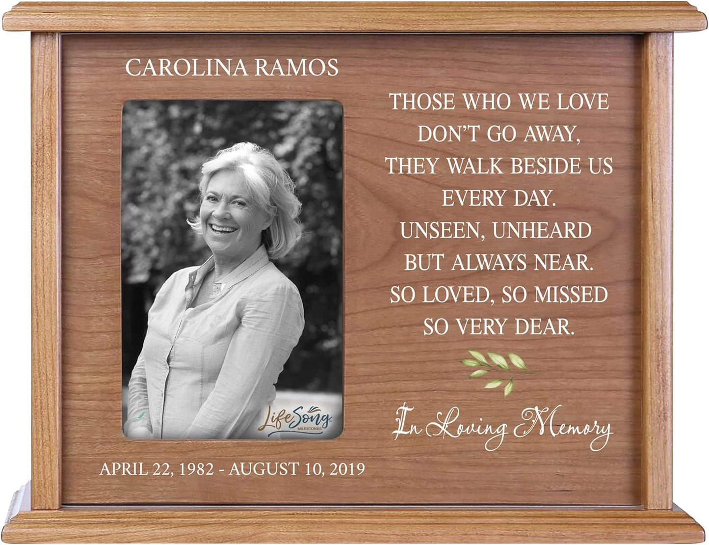 LifeSong Milestones Personalized Engraved Wooden Cremation Urn Box for Adult Human Ashes Holds 4x6 Photo Memorial Picture Frame for Loss of Loved One Holds 200 cu.in Human Ashes (Black)