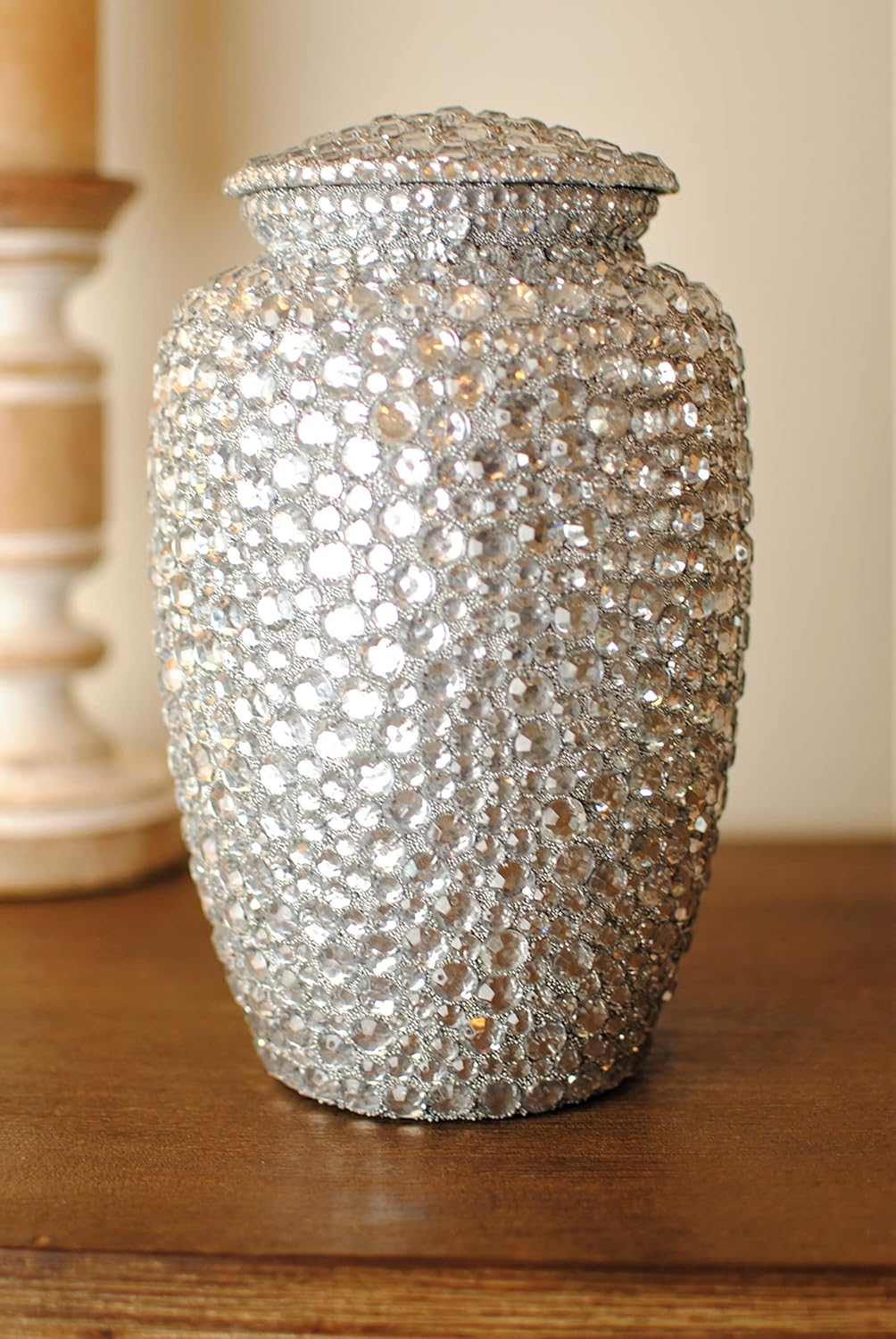 Diamond-Studded Cremation Urn for Human Ashes, Crystal-Embellished Funeral Urns for Adults Ashes Men & Women, Large Handcrafted Aluminum Memorial Urn, Decorative Ashes Container for Home (10.5 Inches)