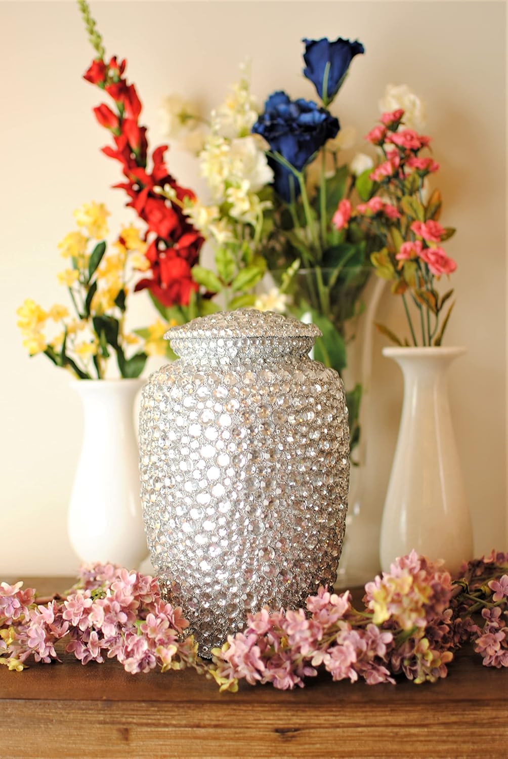 Diamond-Studded Cremation Urn for Human Ashes, Crystal-Embellished Funeral Urns for Adults Ashes Men & Women, Large Handcrafted Aluminum Memorial Urn, Decorative Ashes Container for Home (10.5 Inches)