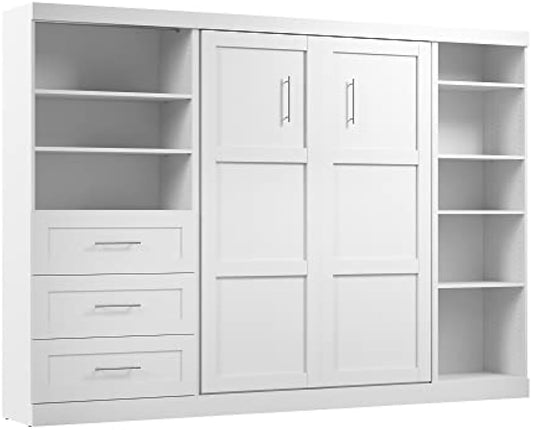 Bestar Pur Murphy 2 Shelving Units with Drawers, Space-Saving Wall Bed with Storage and Closet Organizers, Full, Chocolate