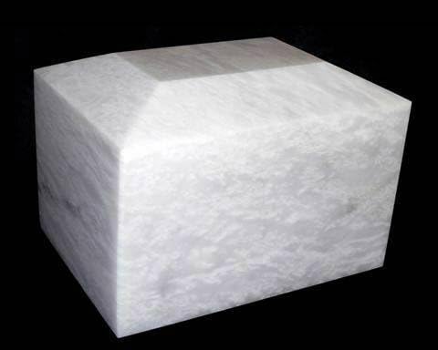 Decorative White Marble Cremation Urn Box, Rectangular Stone Funeral Urn
