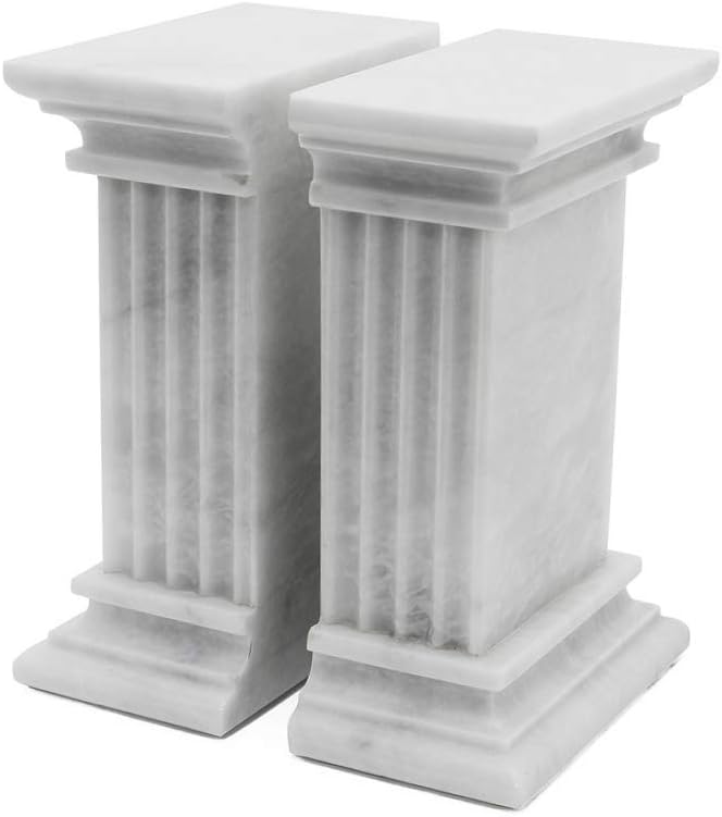 Modern Fluted Column Marble Bookends – Hand Carved, Polished Stone Bookends w/Non Slip Rubber Pads – Lightweight & Compact Decorative Bookends - Versatile, Luxury Book Organizer for Shelf & More