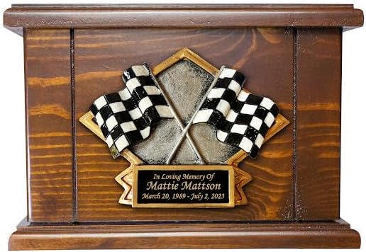 Car Racing Funeral Cremation Urn, Large Size Memorial Wooden urn with Personalisation