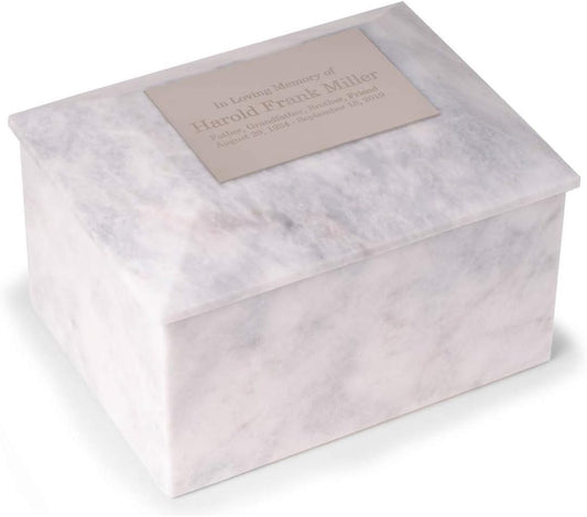 Deering Moments Bey-Berk White Marble Custom Engraved Cremation Memorial Urn for Human Ashes Adult Size - Large
