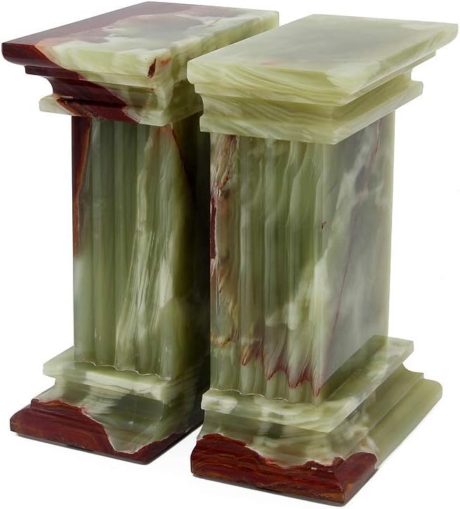 Modern Fluted Column Marble Bookends – Hand Carved, Polished Stone Bookends w/Non Slip Rubber Pads – Lightweight & Compact Decorative Bookends - Versatile, Luxury Book Organizer for Shelf & More
