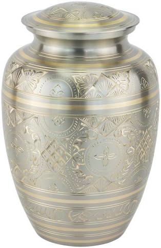 Platinum Elegance Cremation Urn for Ashes in Extra Large, Brass, Silver Urn, Extra Large Adult Sized Cremation Urn, 11.25 Inches High