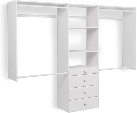 Easy Track OK7272 Deluxe Tower Closet Storage Wall Mounted Wardrobe Organizer Kit System with Shelves and Drawers for Bedroom with Hardware, White