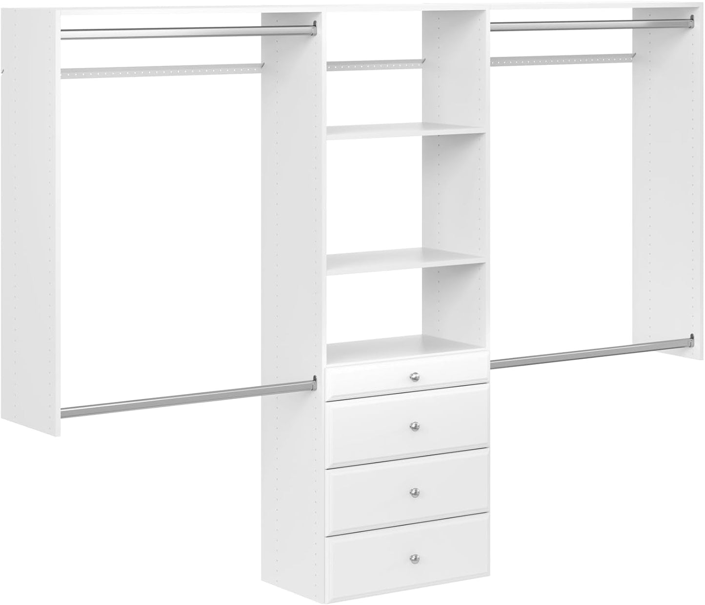 Easy Track OK7272 Deluxe Tower Closet Storage Wall Mounted Wardrobe Organizer Kit System with Shelves and Drawers for Bedroom with Hardware, White
