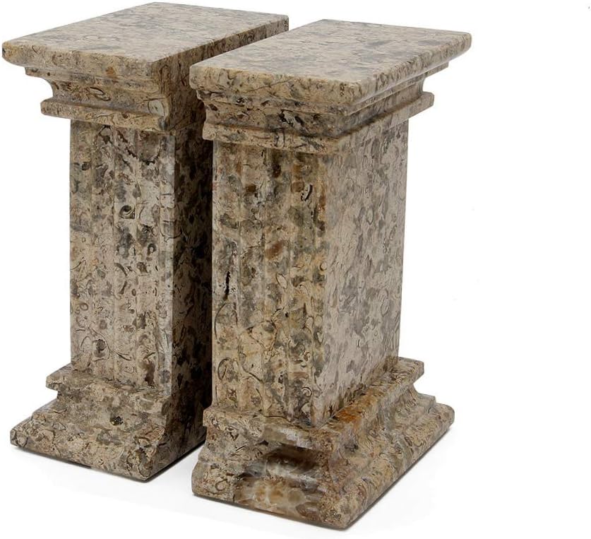 Modern Fluted Column Marble Bookends – Hand Carved, Polished Stone Bookends w/Non Slip Rubber Pads – Lightweight & Compact Decorative Bookends - Versatile, Luxury Book Organizer for Shelf & More