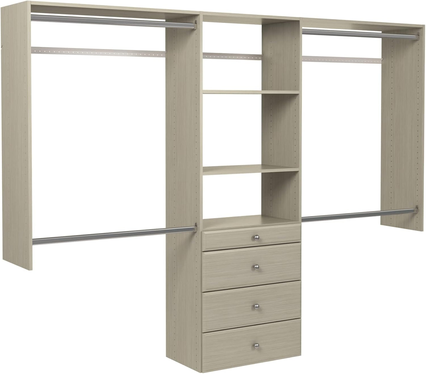 Easy Track OK7272 Deluxe Tower Closet Storage Wall Mounted Wardrobe Organizer Kit System with Shelves and Drawers for Bedroom with Hardware, White