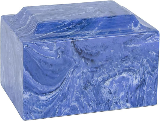NavyClassic Cultured Marble Cremation Urn for Ashes, Dark Blue, Adult Sized, Ground Burial, Home Memorial, and Funeral Service