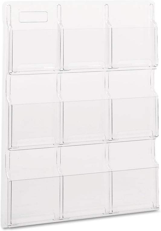 Safco Reveal Literature Rack, 9 Compartments Magazine Holder, Wall-Mounted Brochure Organizer, Acrylic, Clear